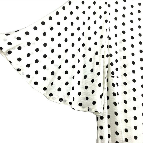 A New Day Women X-Small XS Blouse Flare Short Sleeve Polka Dot T-Shirt White NEW - Picture 4 of 8